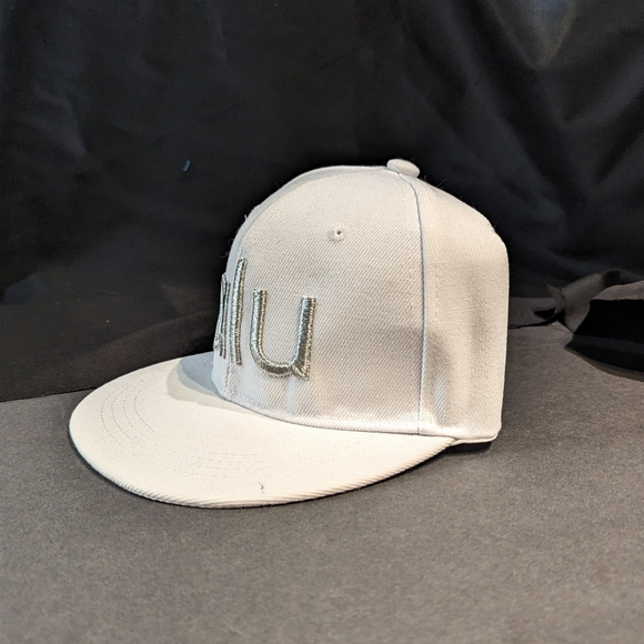 New LA LU Snapback Structured White Hat With Metallic Thread Embroidery - Picture 2 of 3